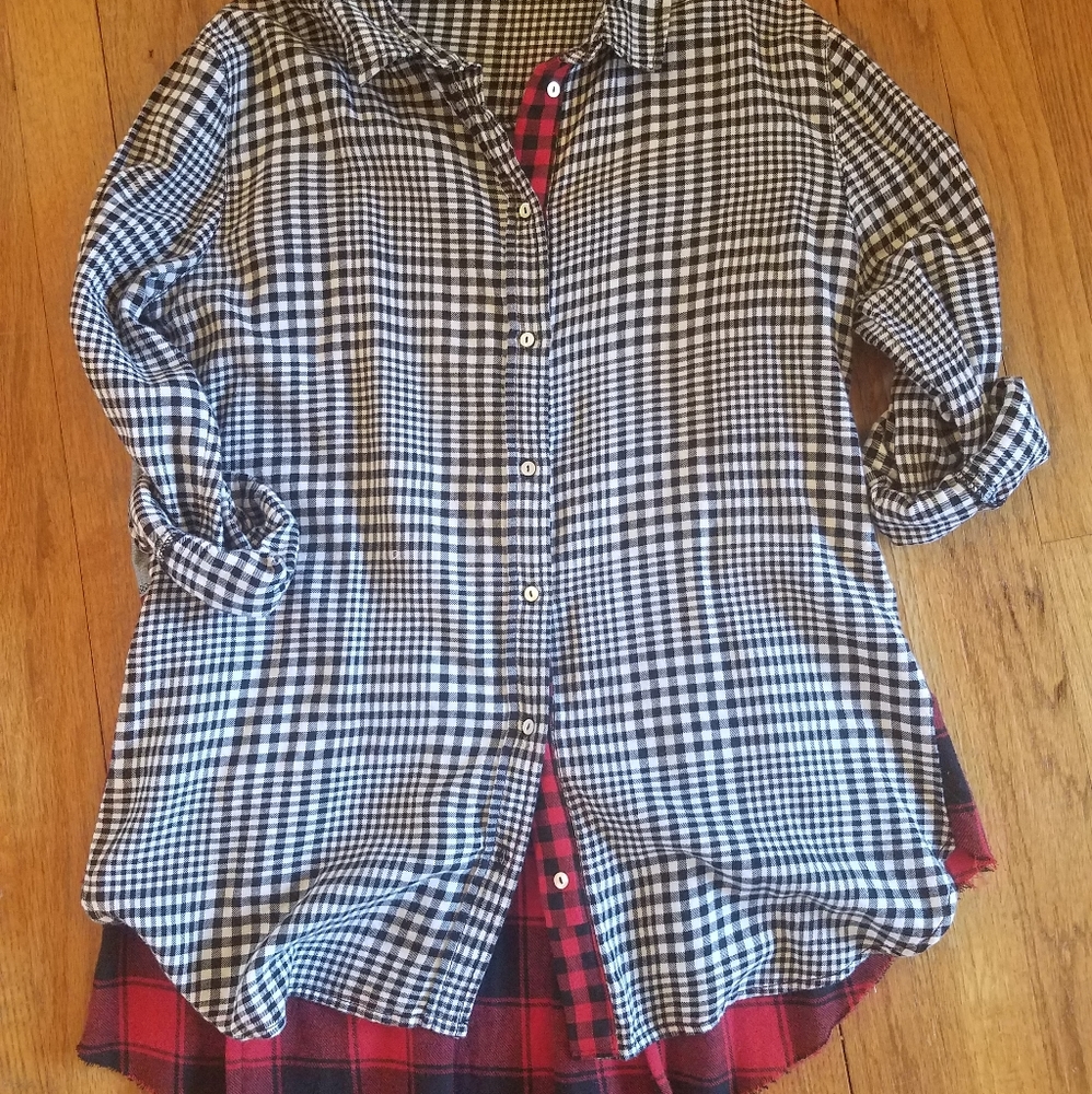Refashioned mixed media shirt
